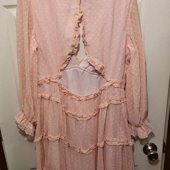 Unbranded Baby Doll Chiffon Swiss Dot Ruffle Open Back Dress XL Pink NEW - Picture 4 of 10